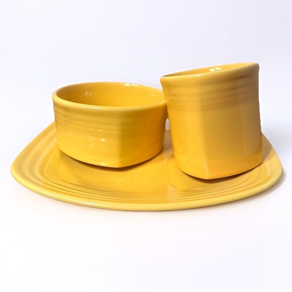 Fiesta Homer Laughlin Sunflower Yellow 3 Piece Set Square Plate Bowl Mug Ceramic